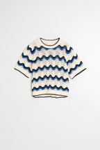 Pull Crocheté À Motif Zigzag - Bleu Britannique