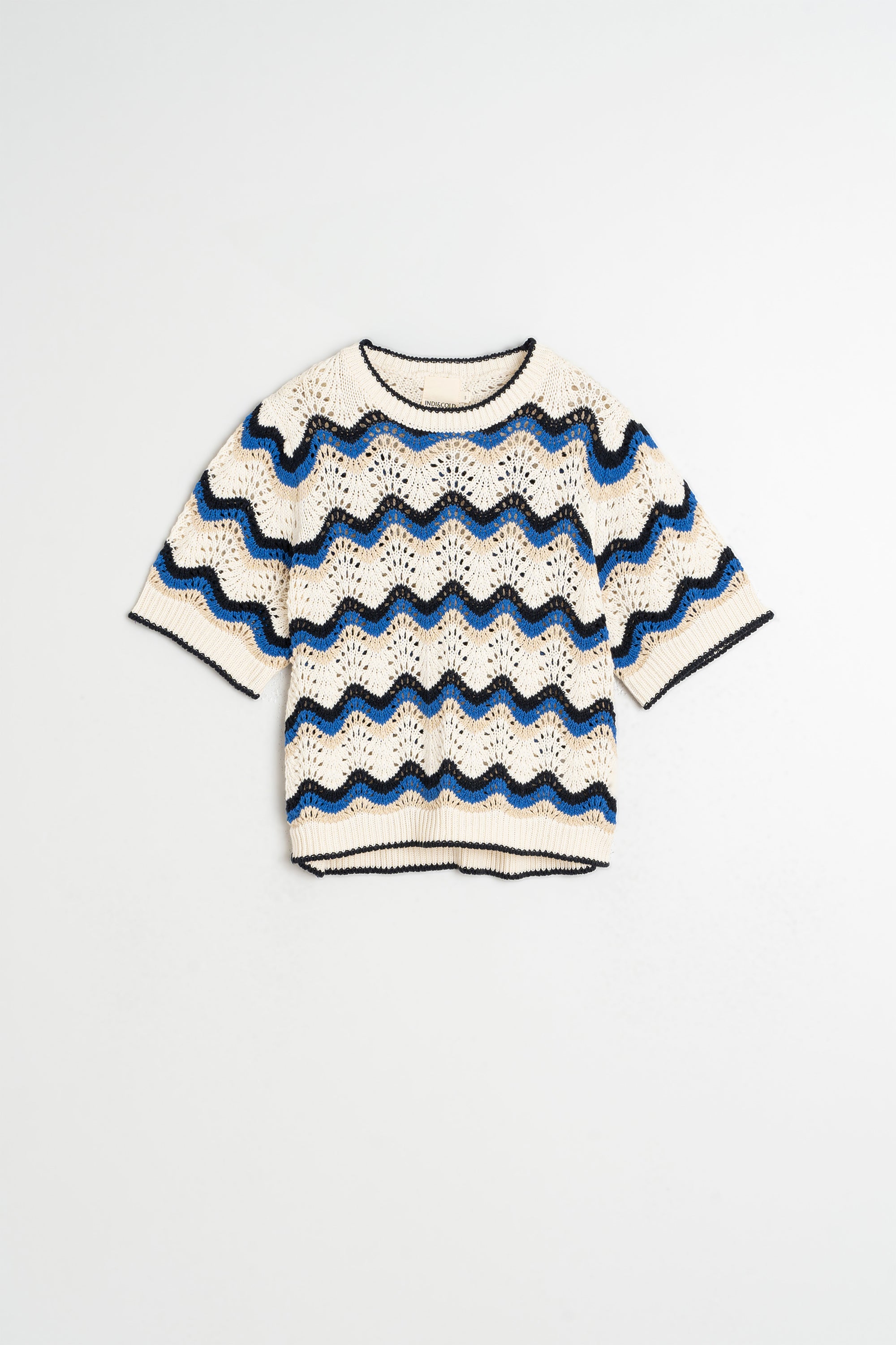 Pull Crocheté À Motif Zigzag - Bleu Britannique