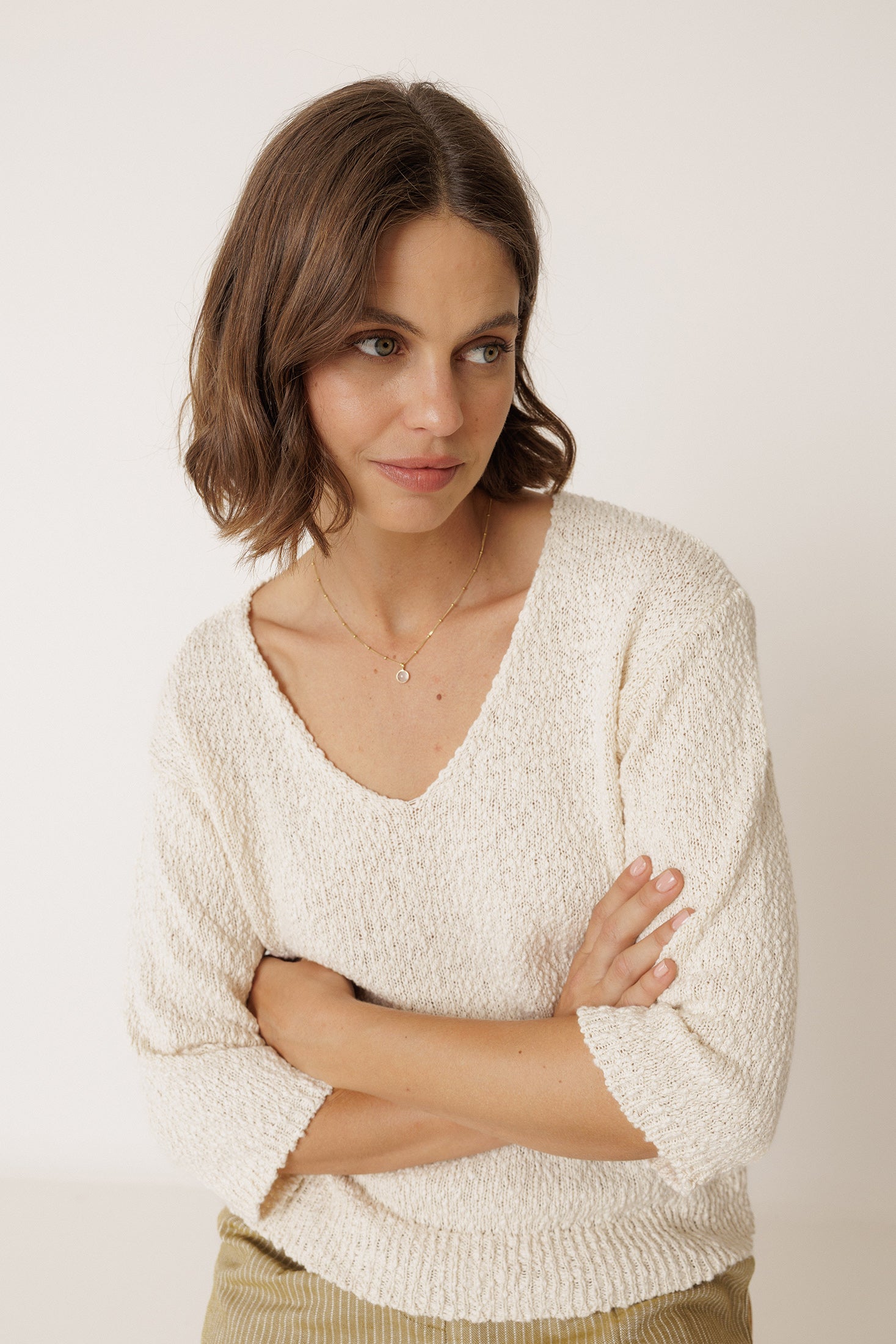Pull Bouclé En Coton Biologique - Écru