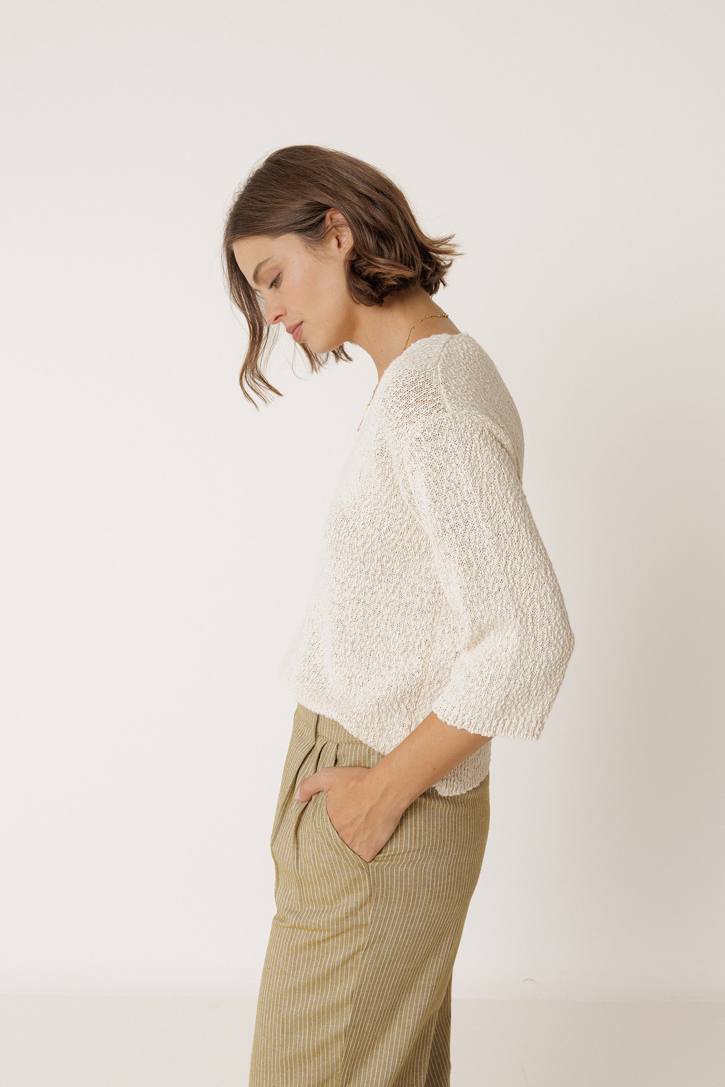 Pull Bouclé En Coton Biologique - Écru