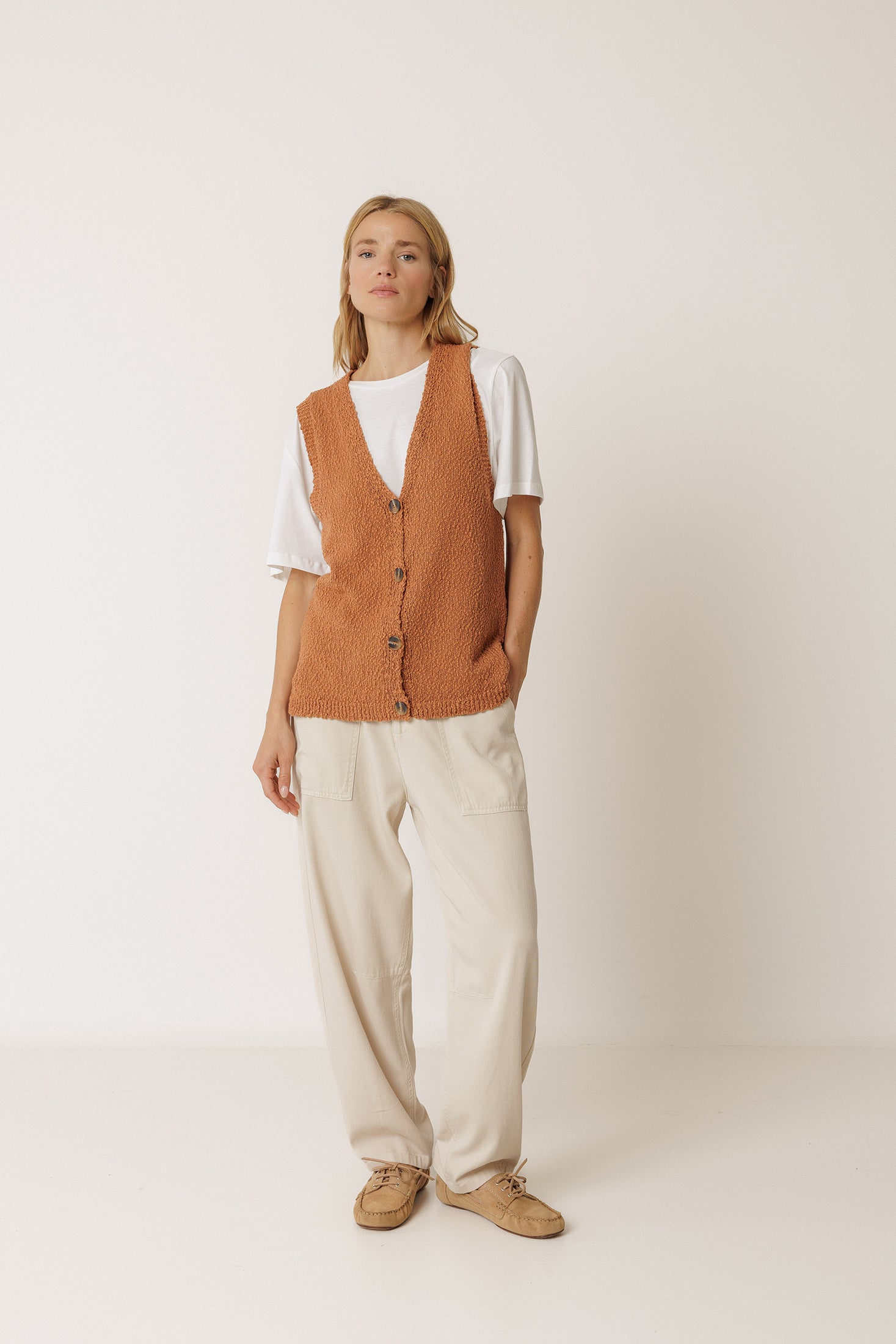 Gilet Bouclé En Coton Biologique - Rouille