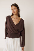 Cardigan Cache-Cœur En Maille - Chocolat
