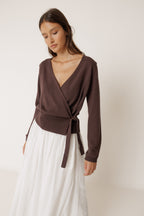 Cardigan Cache-Cœur En Maille - Chocolat
