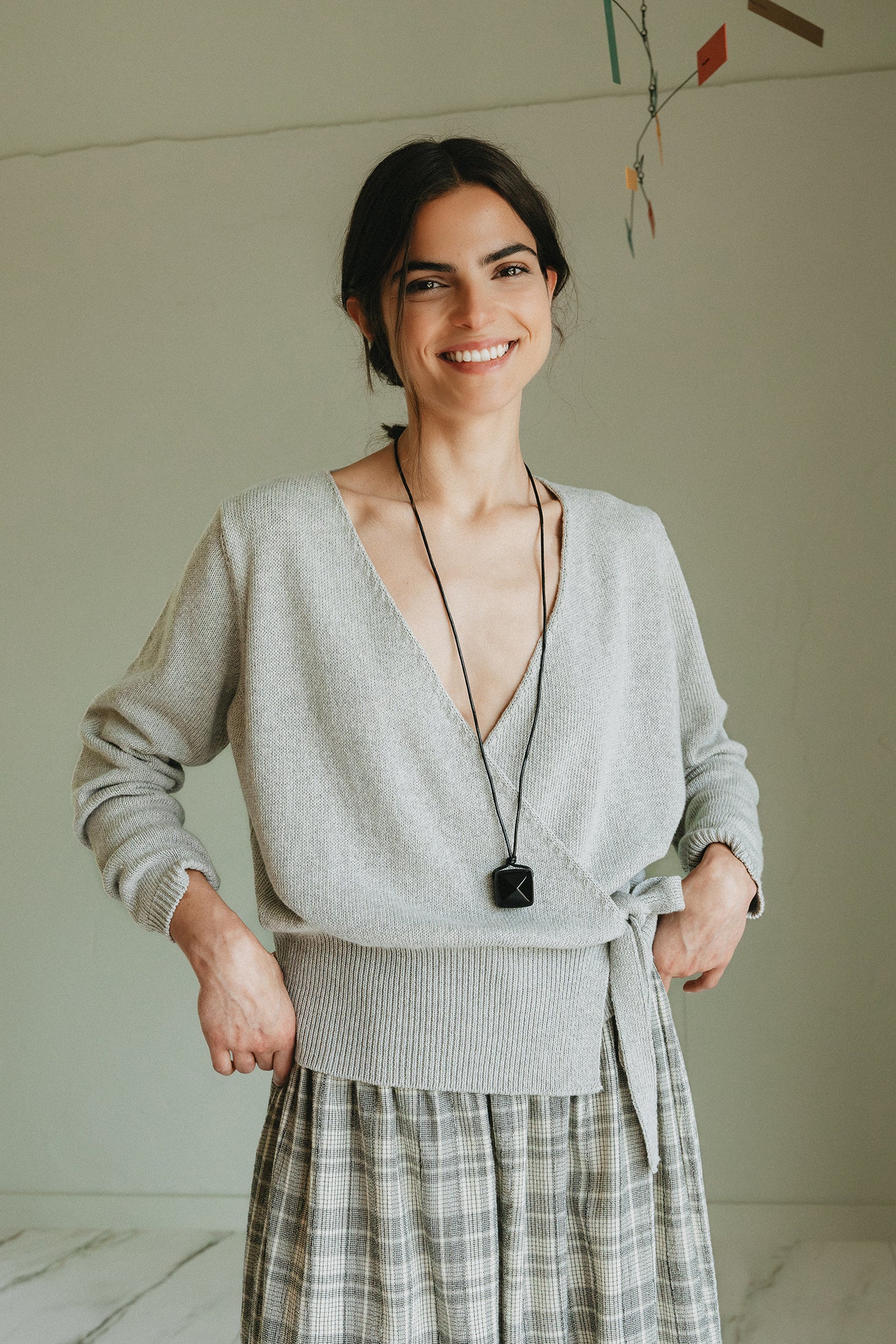 Cardigan Cache-Cœur En Maille - Gris Chiné