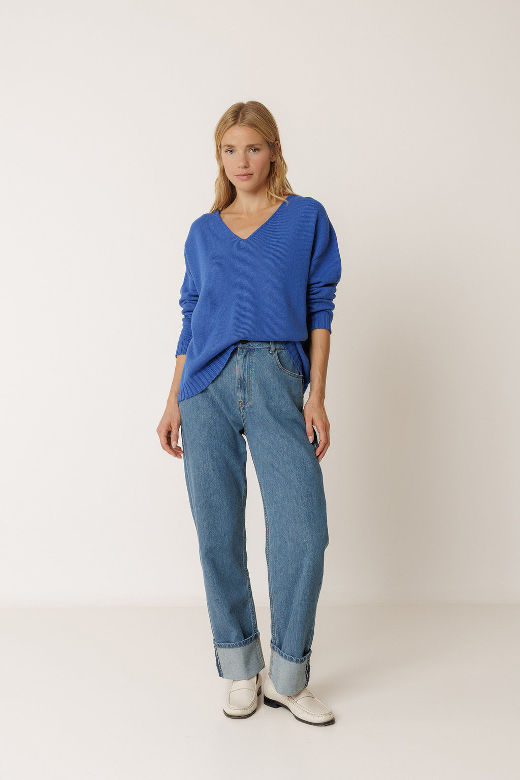 Pull À Décolleté Plongeant - Bleu Britannique