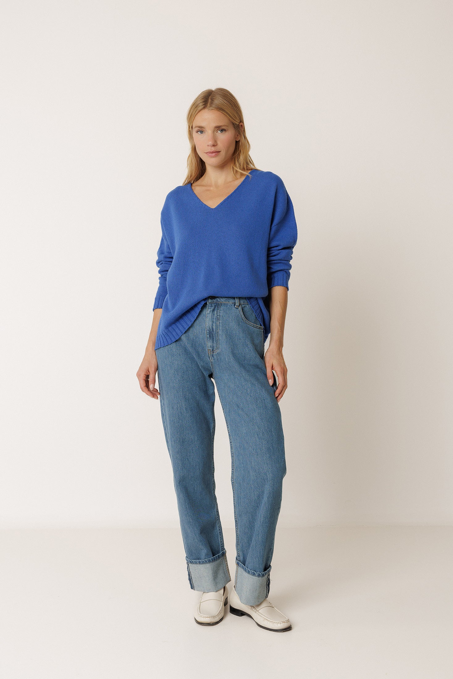 Pull À Décolleté Plongeant - Bleu Britannique