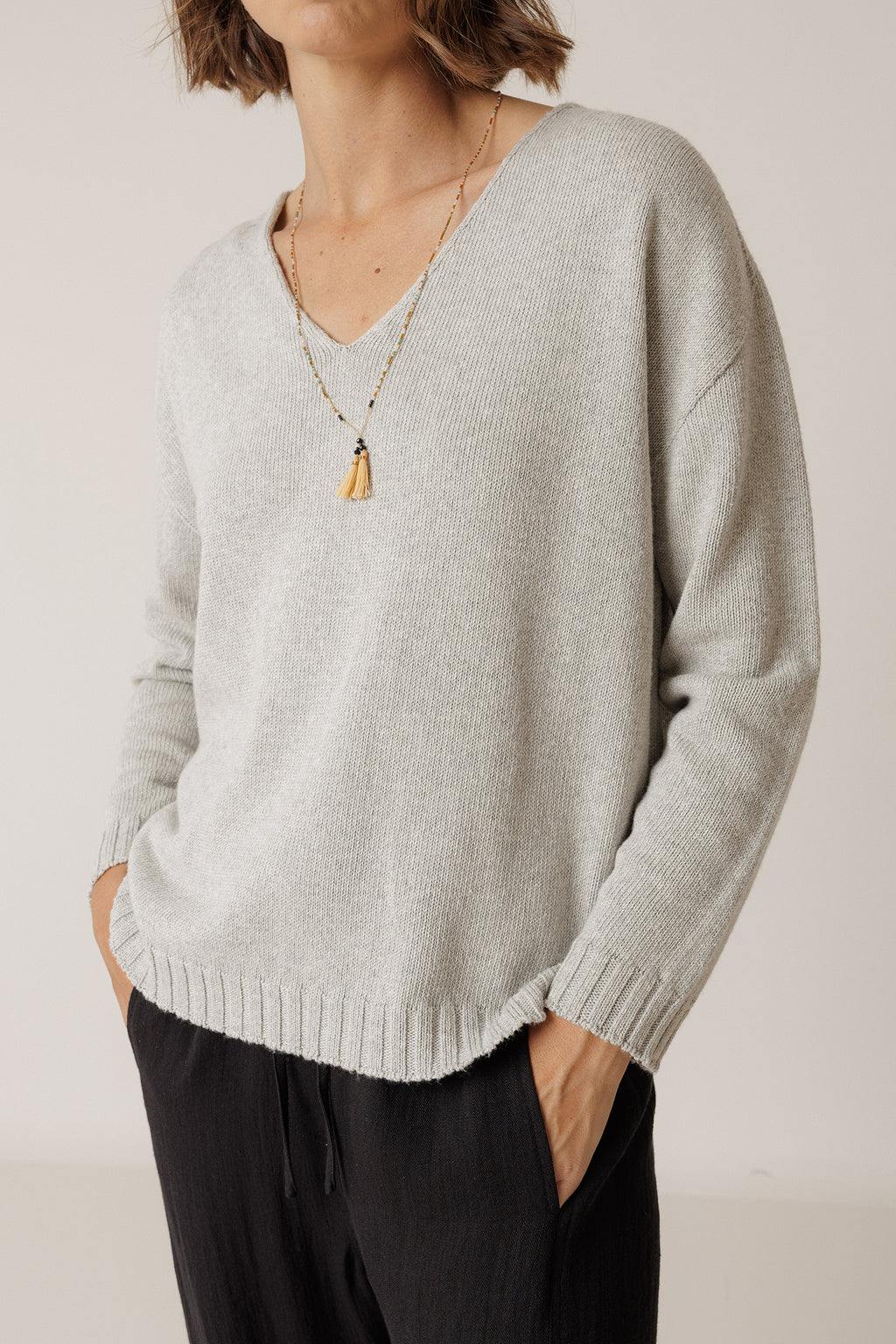 Pull À Décolleté Plongeant - Gris Chiné