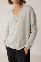 Pull À Décolleté Plongeant - Gris Chiné