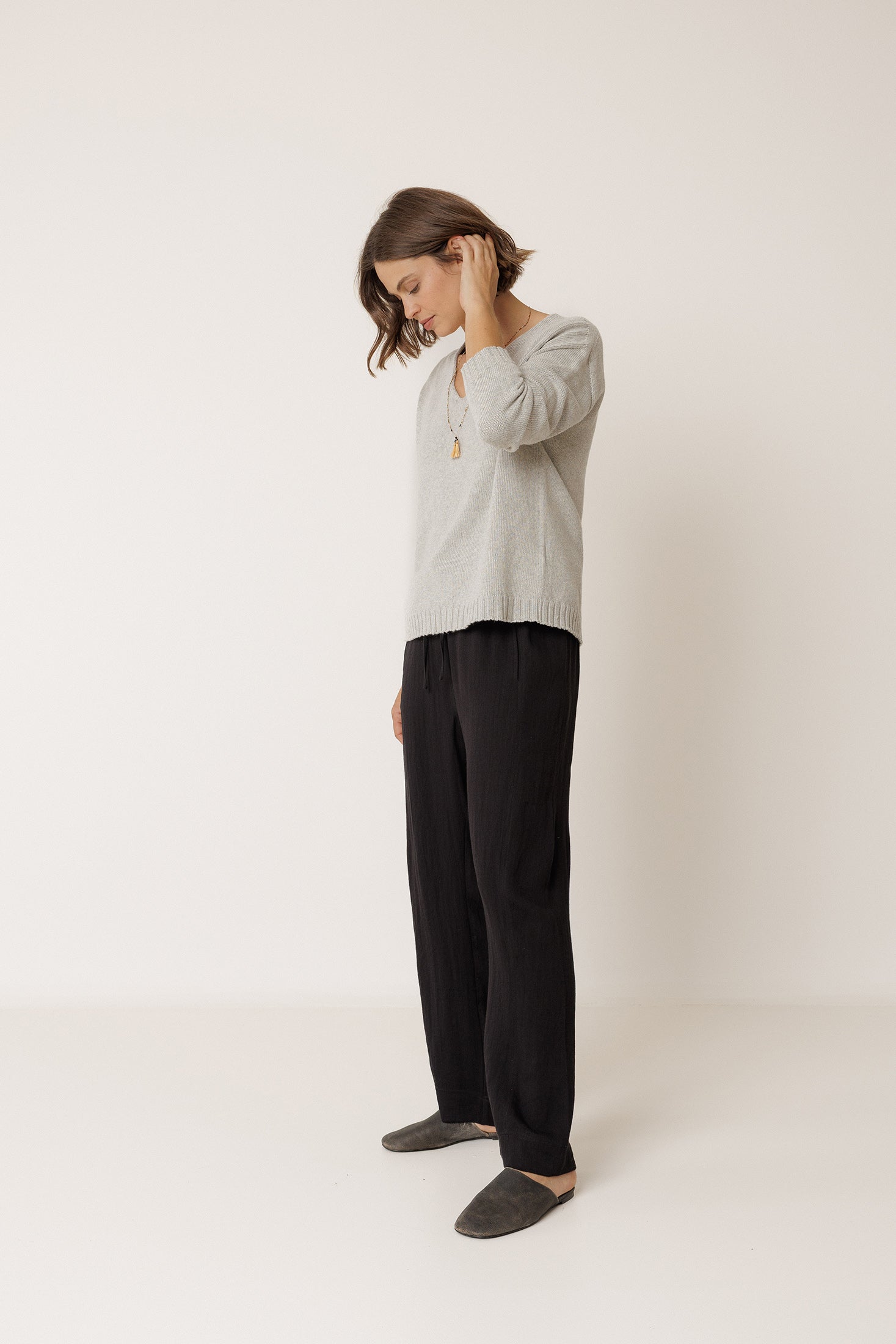 Pull À Décolleté Plongeant - Gris Chiné