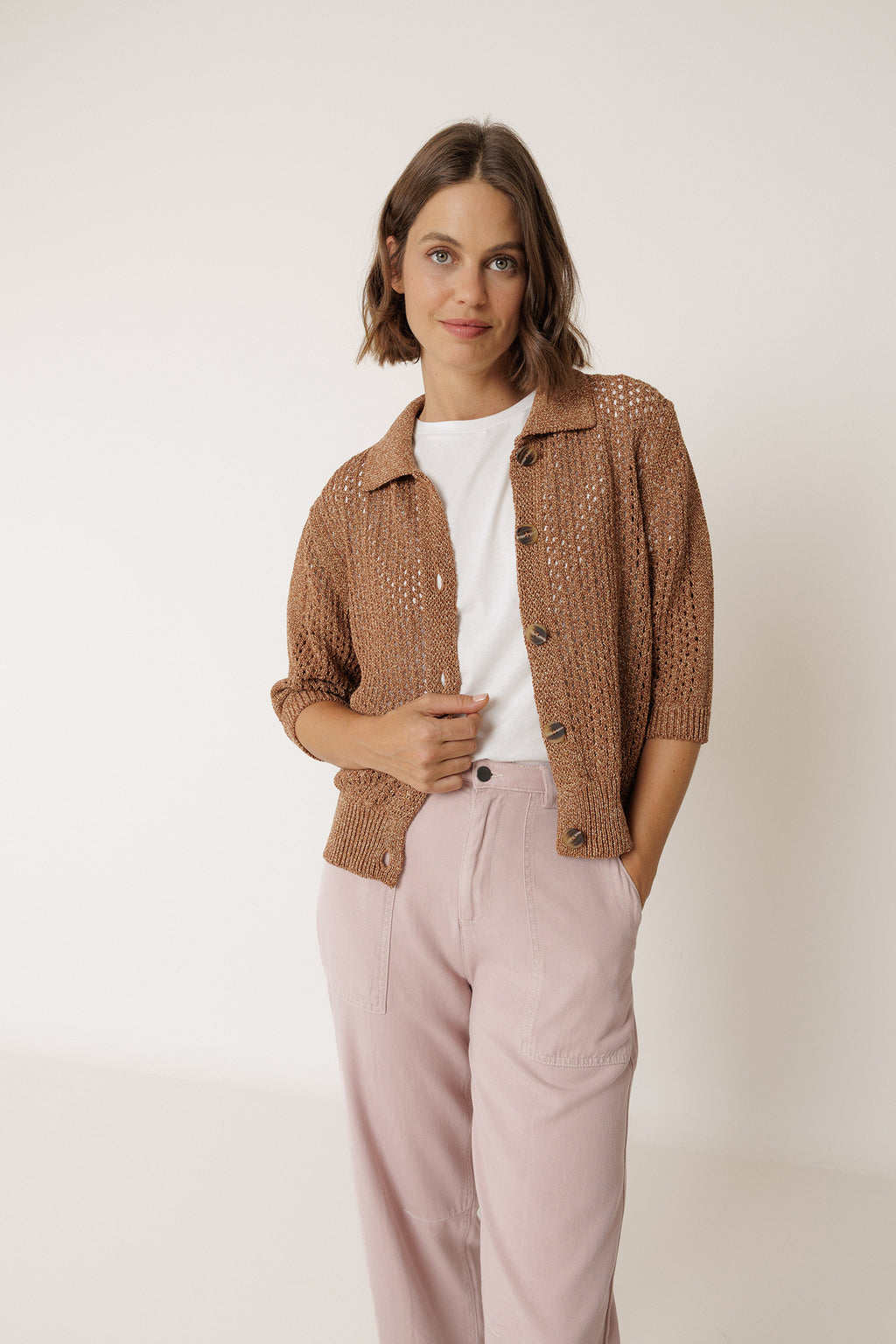 Veste En Maille Ajourée - Terre Cuite