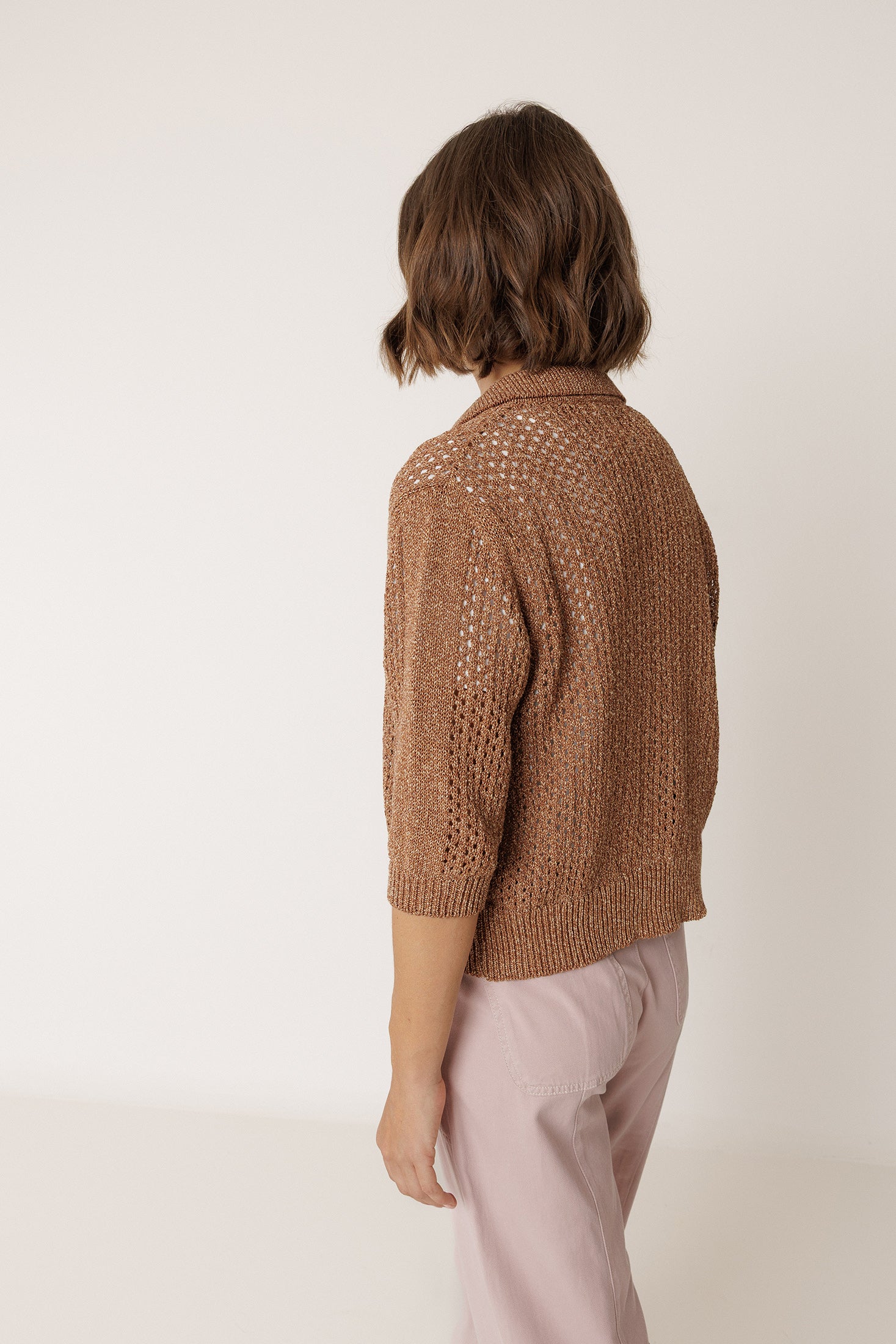 Veste En Maille Ajourée - Terre Cuite