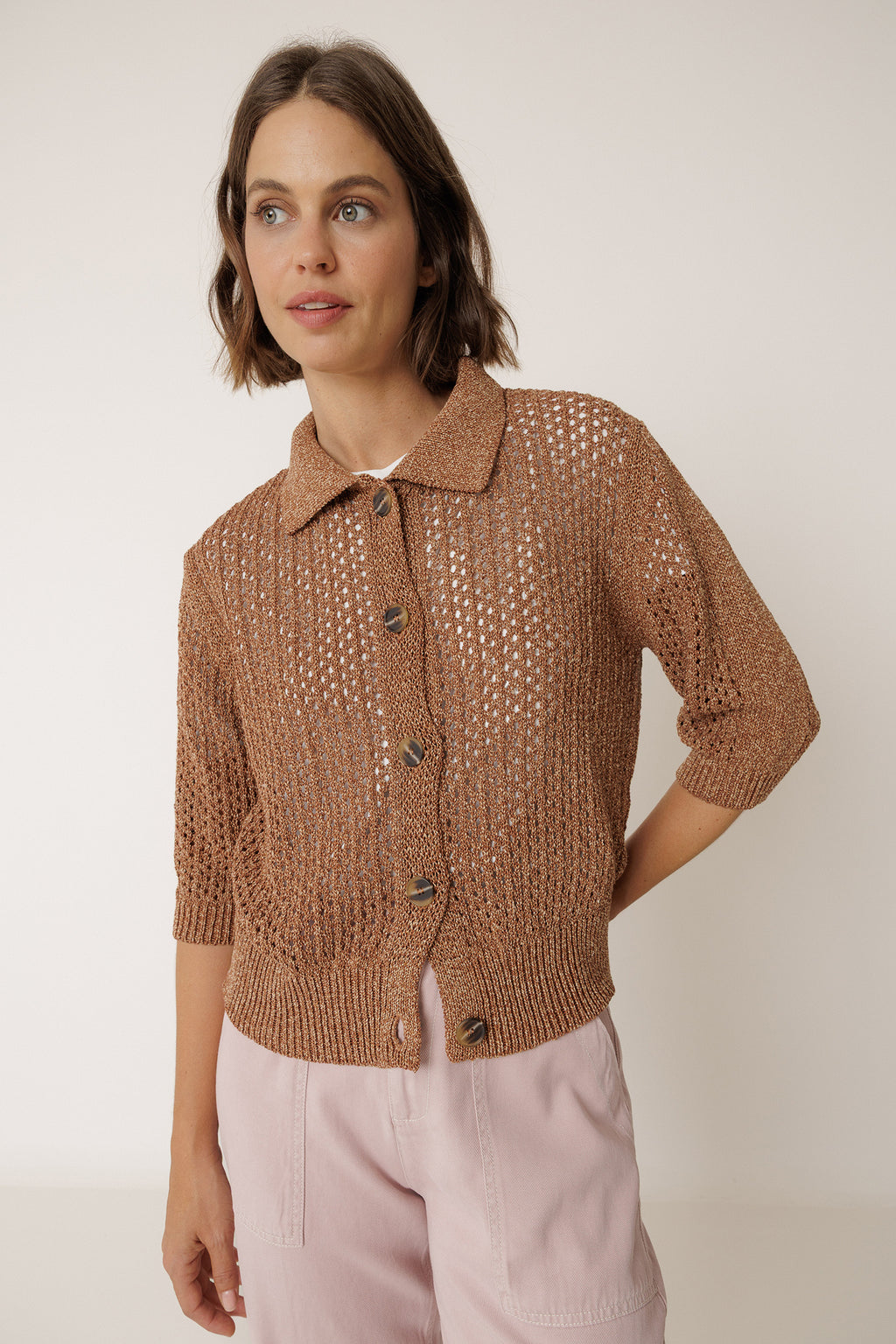 Veste En Maille Ajourée - Terre Cuite