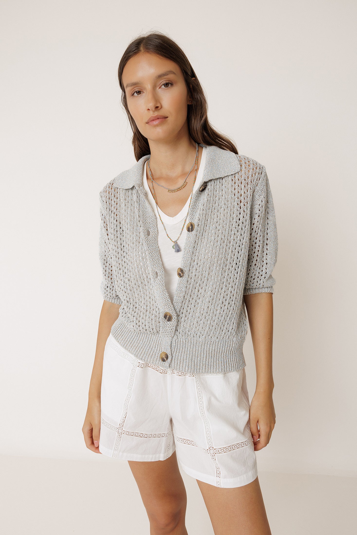 Veste En Maille Ajourée - Glace