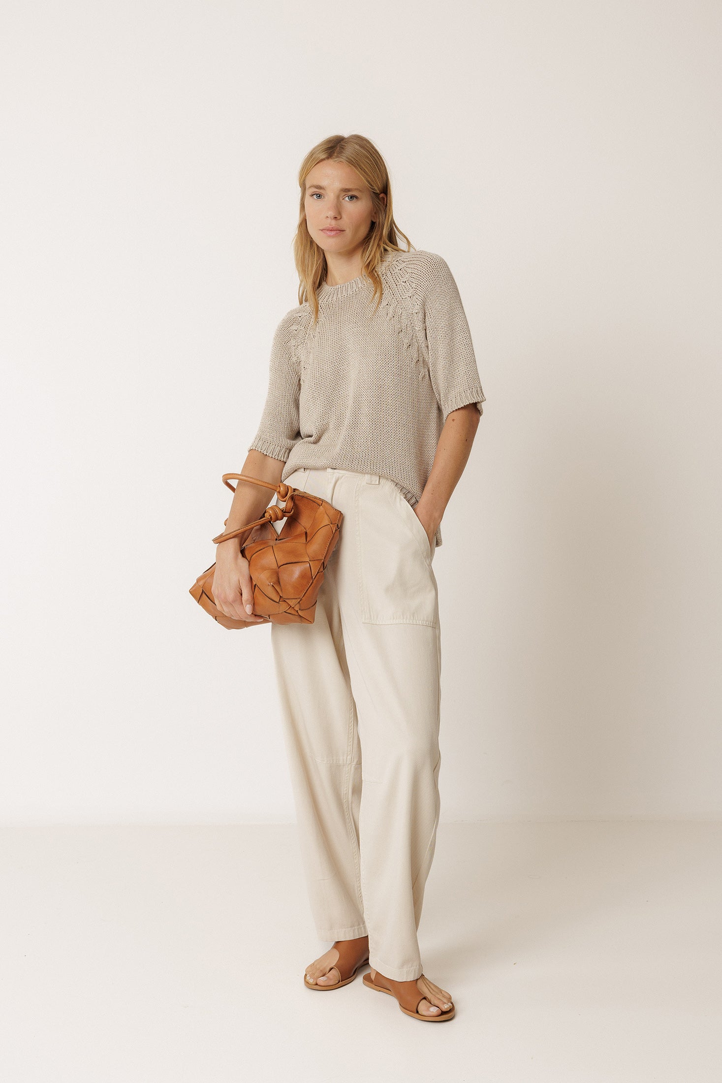Pull En Maille Ruban - Beige