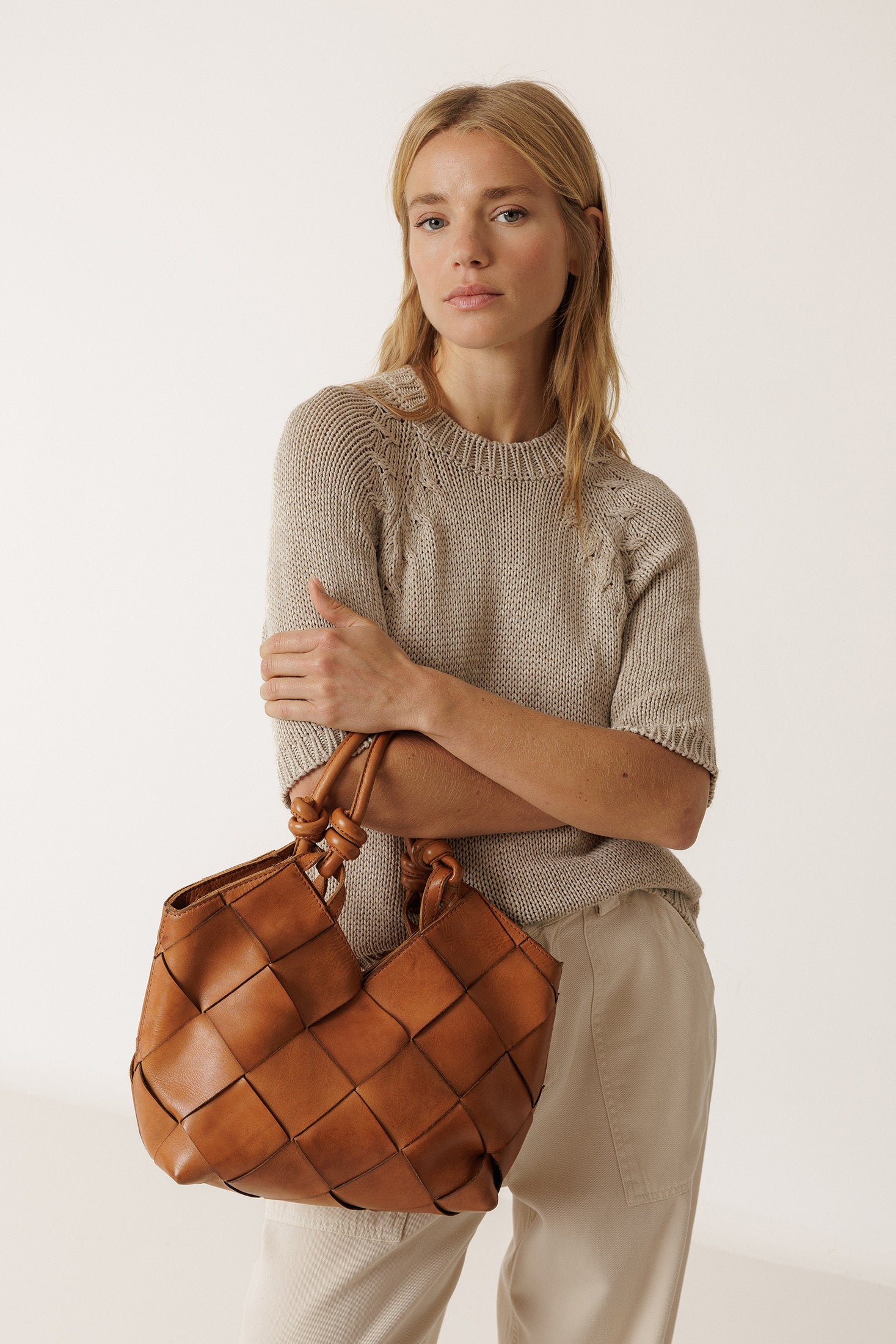 Pull En Maille Ruban - Beige