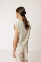 T-Shirt Rayé Coupe Carrée - Kaki