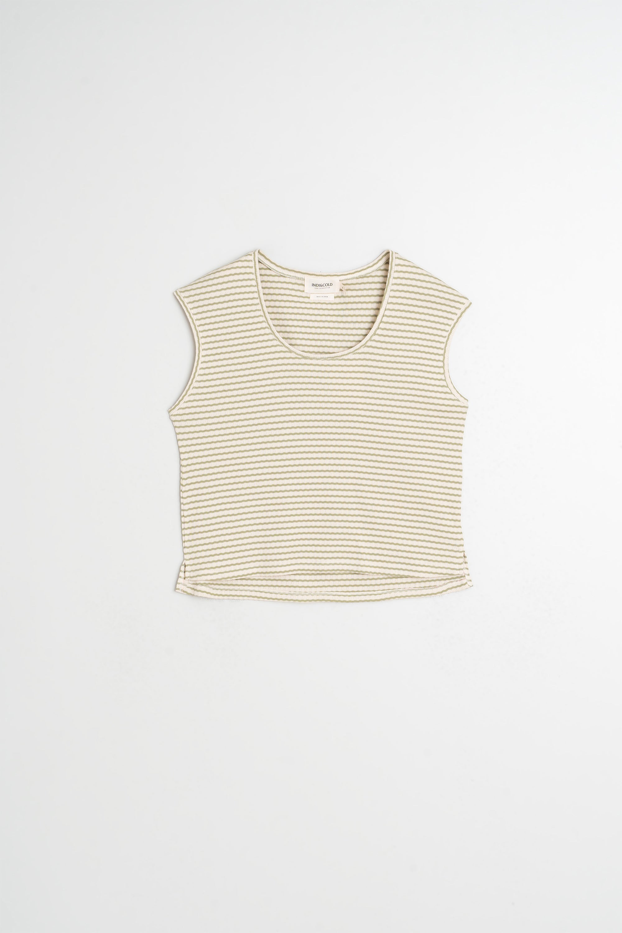 T-Shirt Rayé Coupe Carrée - Kaki