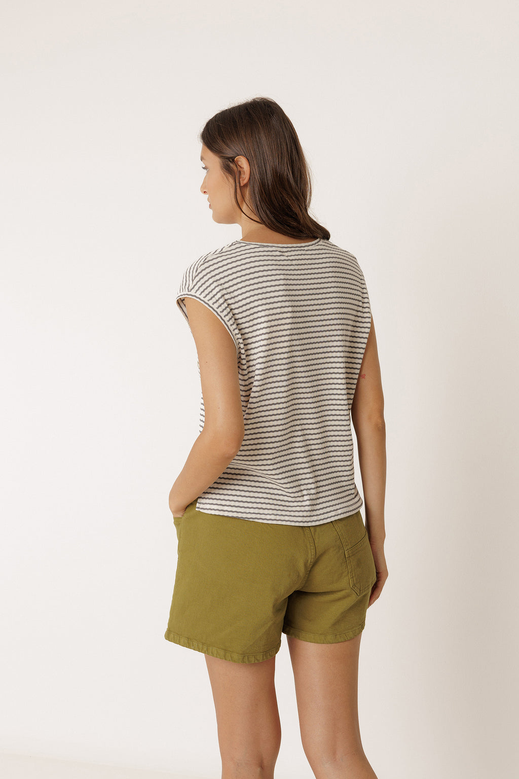 T-Shirt Rayé Coupe Carrée - Charbon