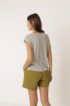 T-Shirt Rayé Coupe Carrée - Charbon