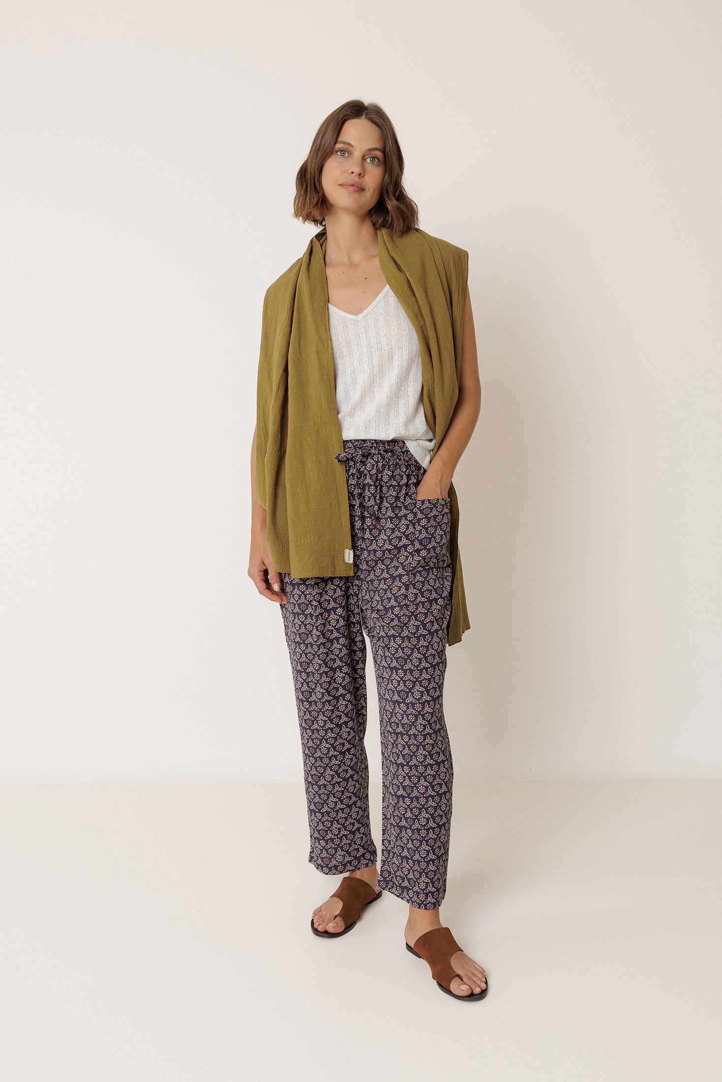 Foulard Texturé En Coton - Kaki