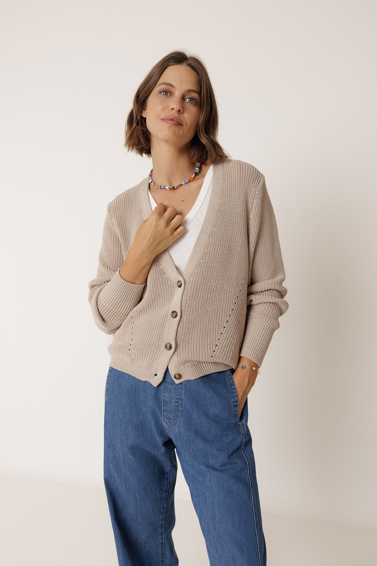 Veste En Demi-Côte Anglaise - Beige