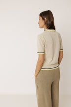 Polo En Maille À Rayures Contrastées - Beige