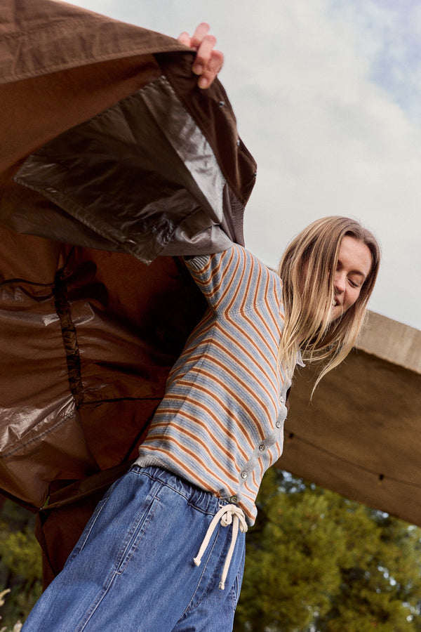 Polo En Maille Rayée - Gris Chiné