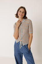 Polo En Maille Rayée - Gris Chiné