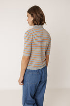 Polo En Maille Rayée - Gris Chiné