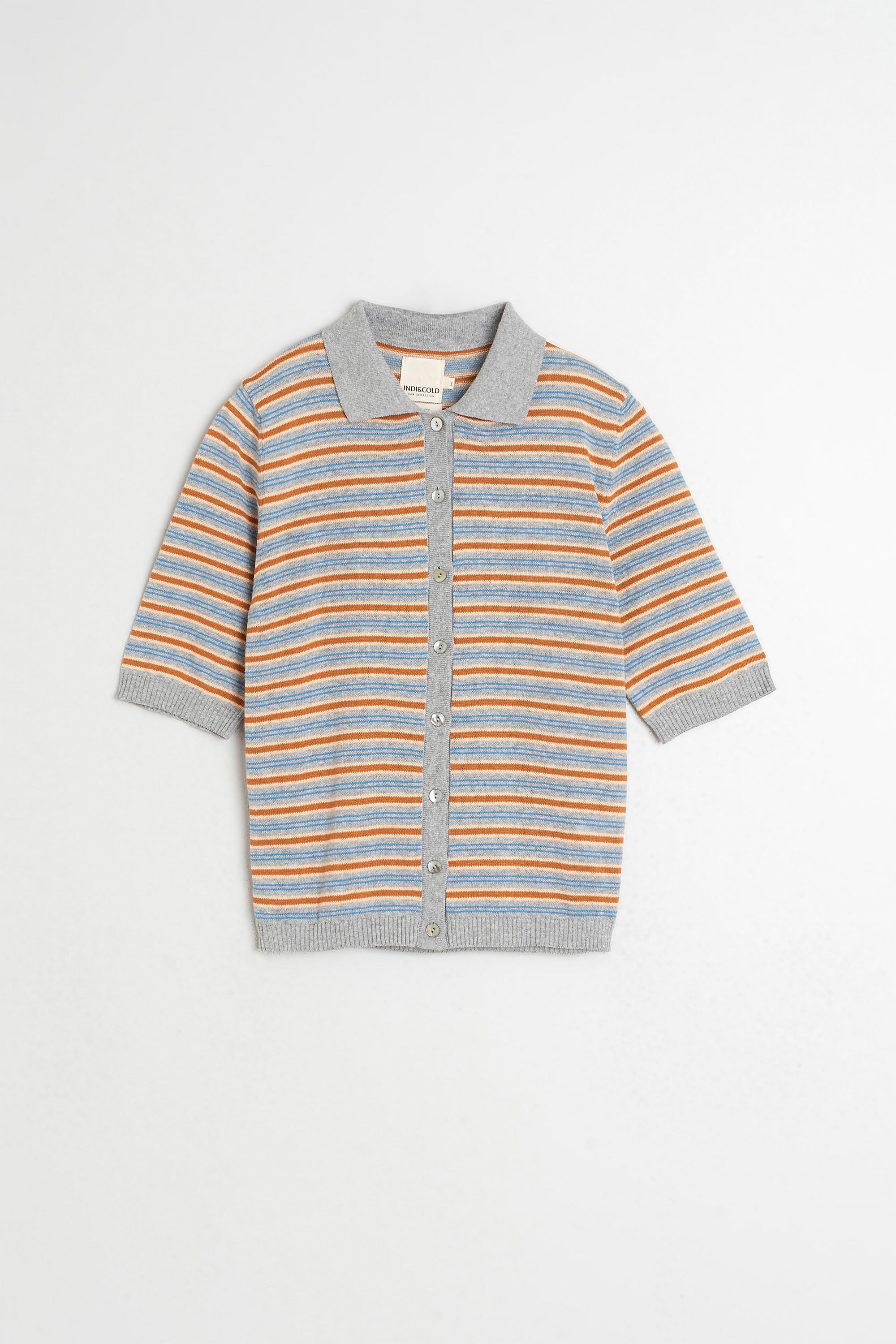 Polo En Maille Rayée - Gris Chiné