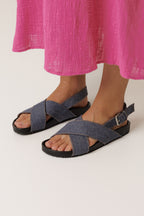 Sandales Croisées En Jean - Denim