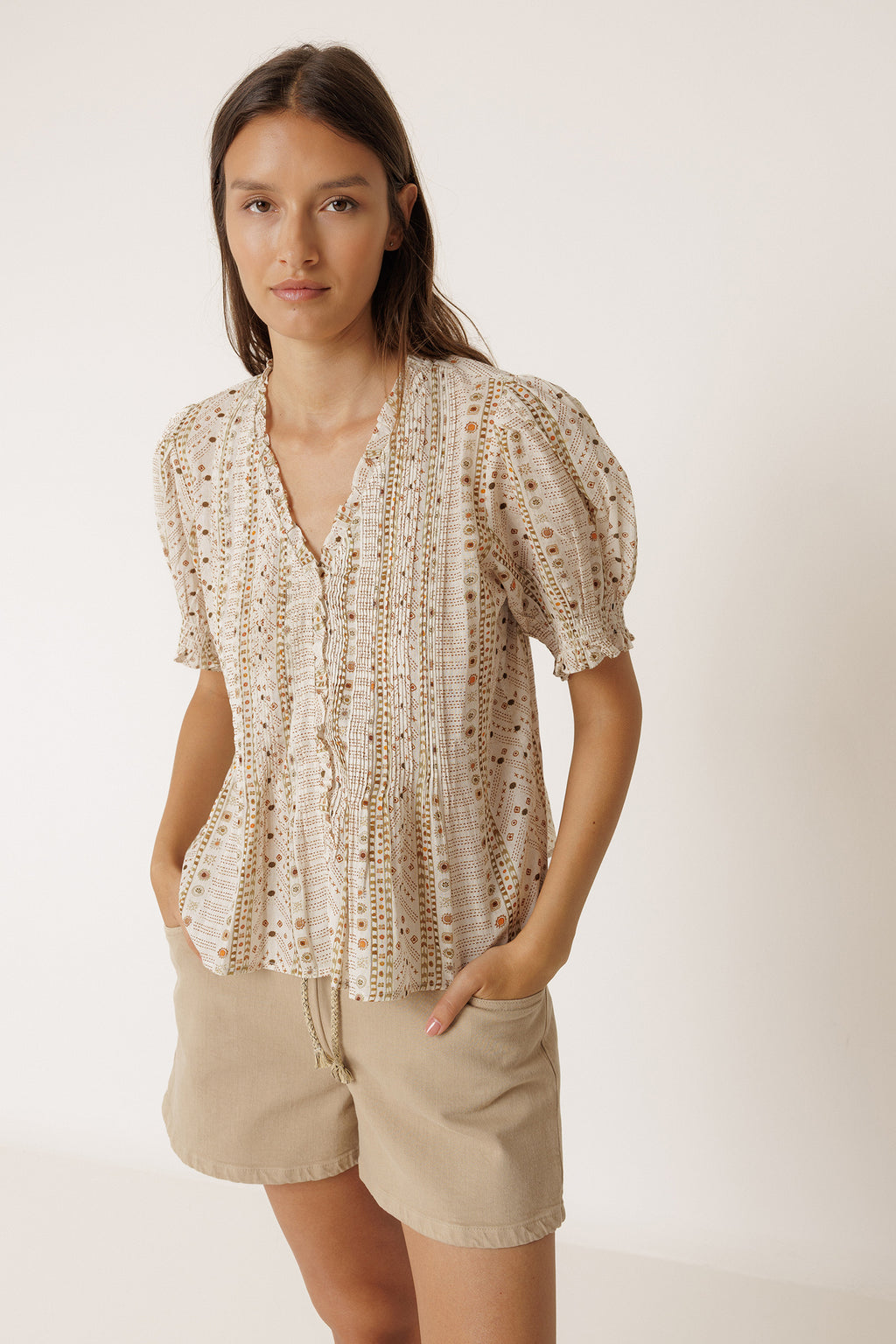 Chemise À Micro-Volants - Écru