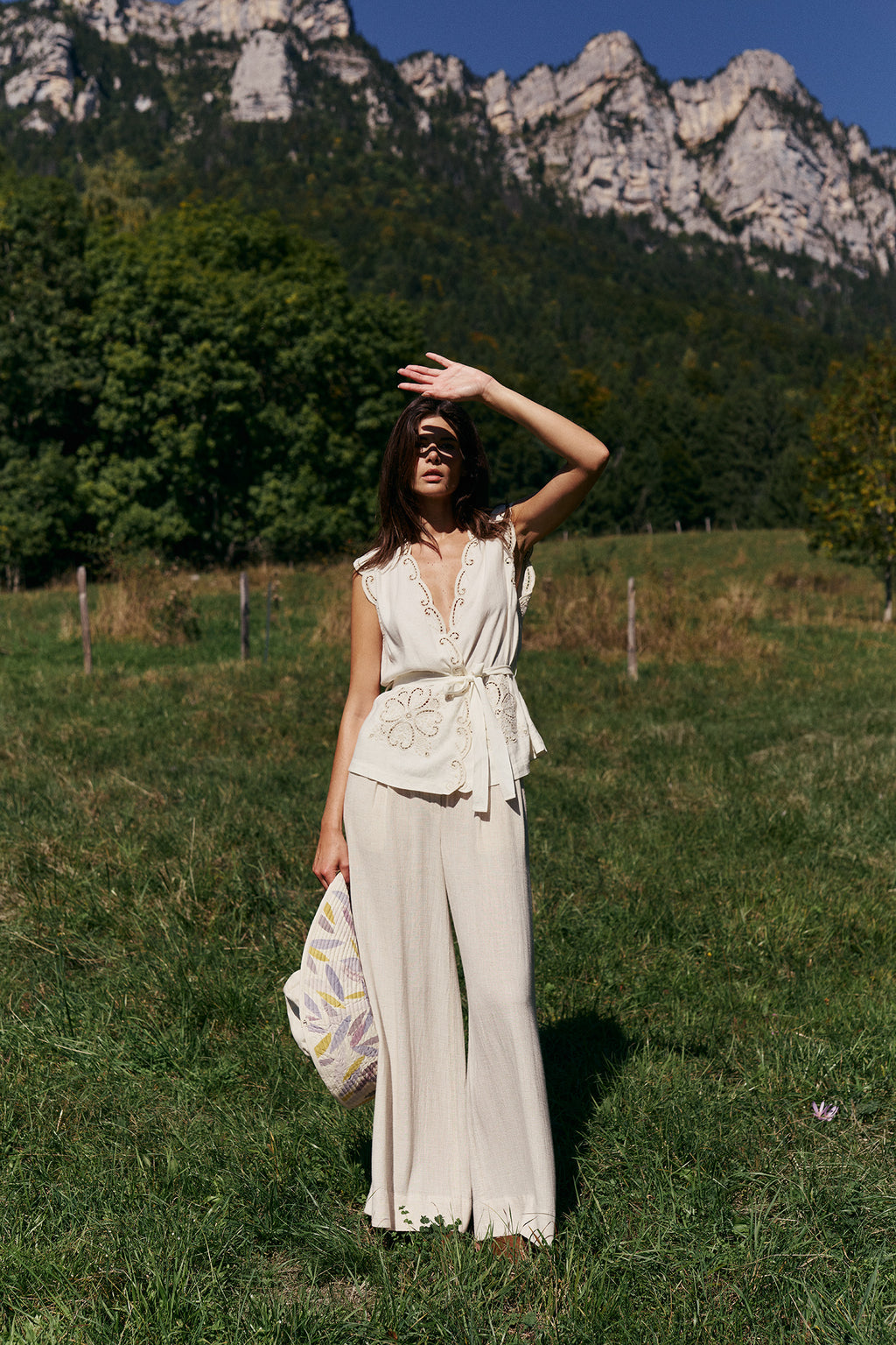 Haut À Broderie Florale - Écru
