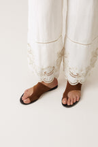 Pantalon À Ourlet Brodé - Écru