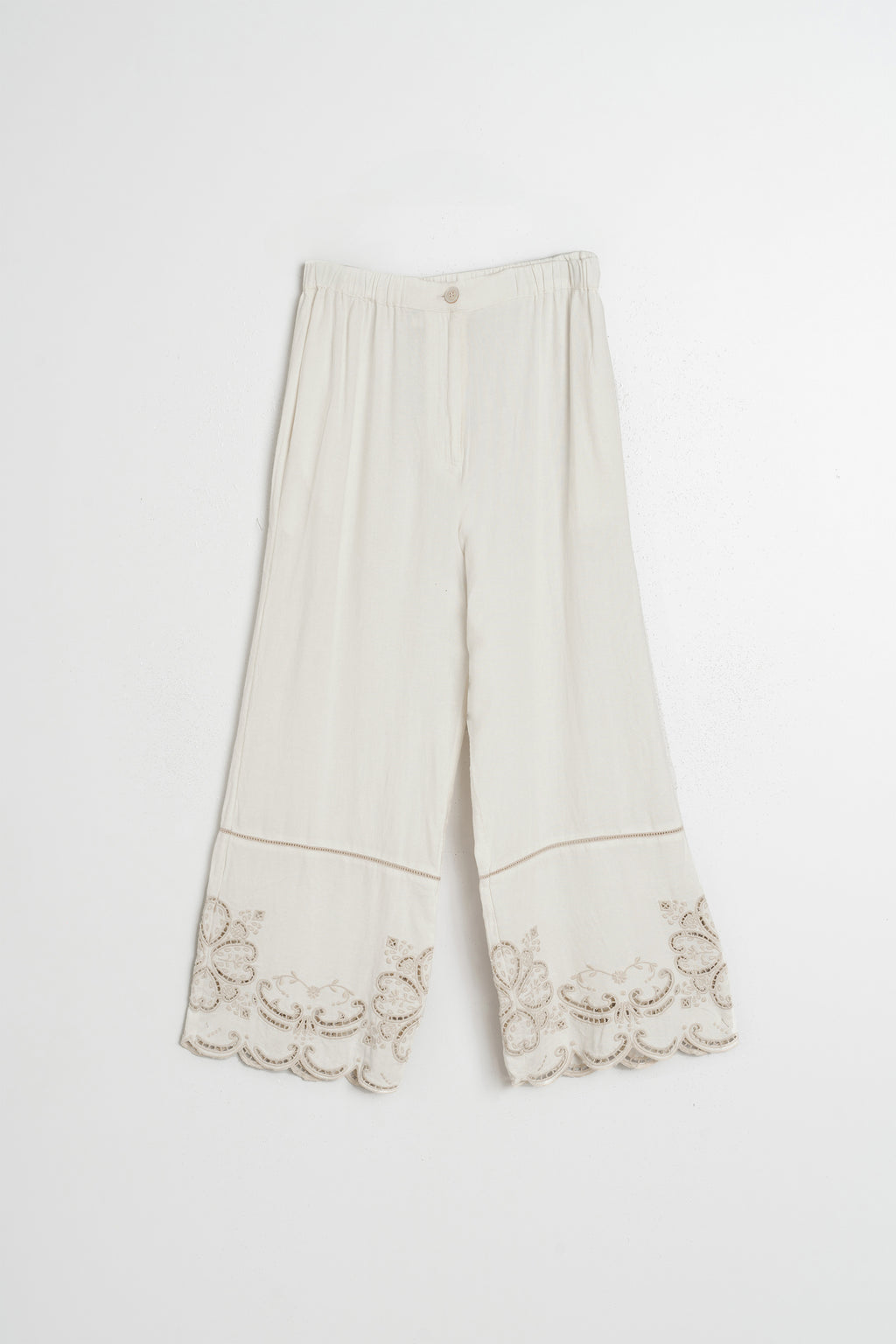 Pantalon À Ourlet Brodé - Écru