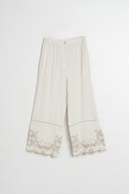 Pantalon À Ourlet Brodé - Écru