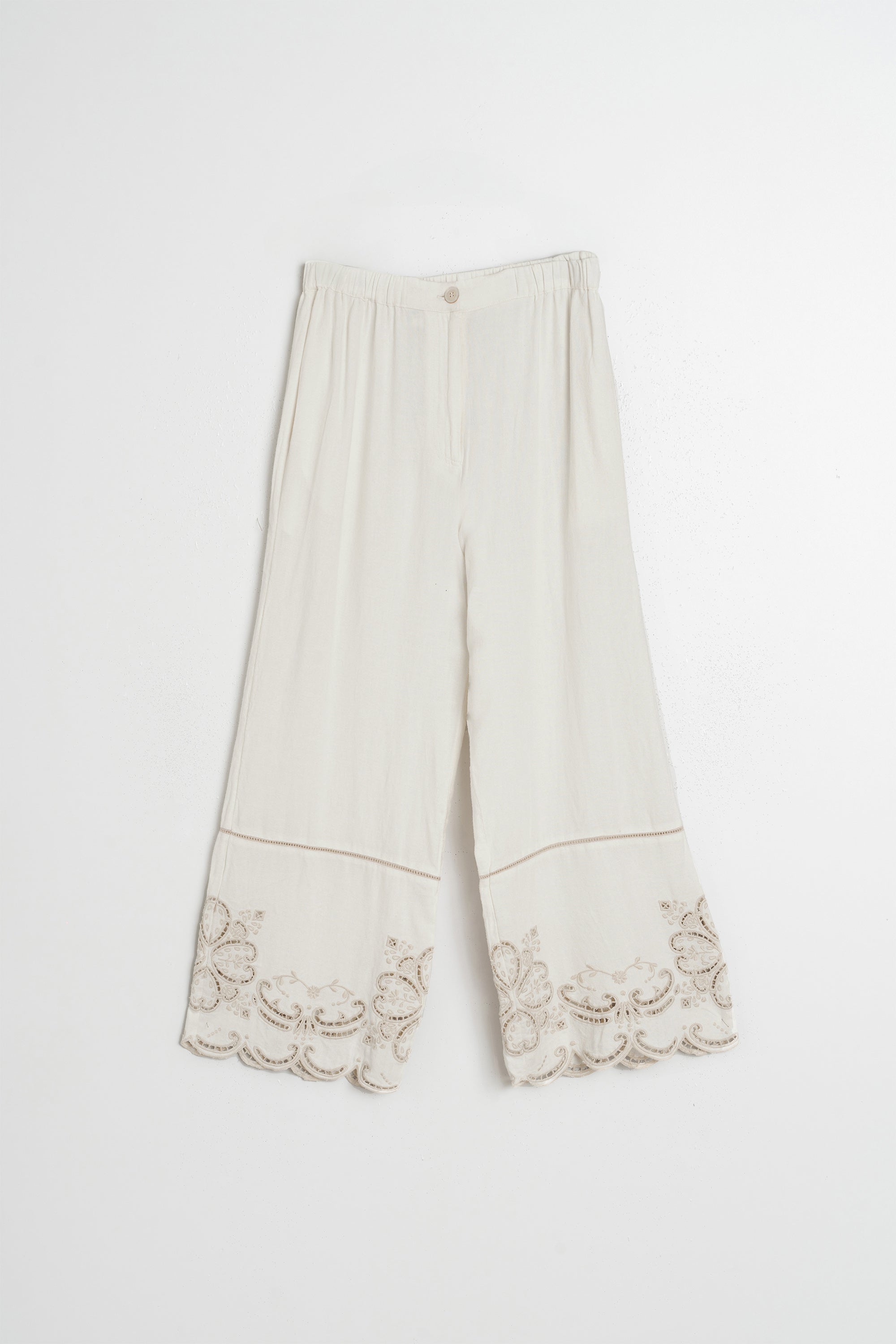 Pantalon À Ourlet Brodé - Écru