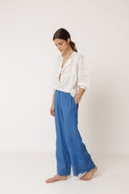 Pantalon À Ourlet Brodé - Bleu Britannique