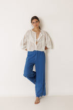 Pantalon À Ourlet Brodé - Bleu Britannique