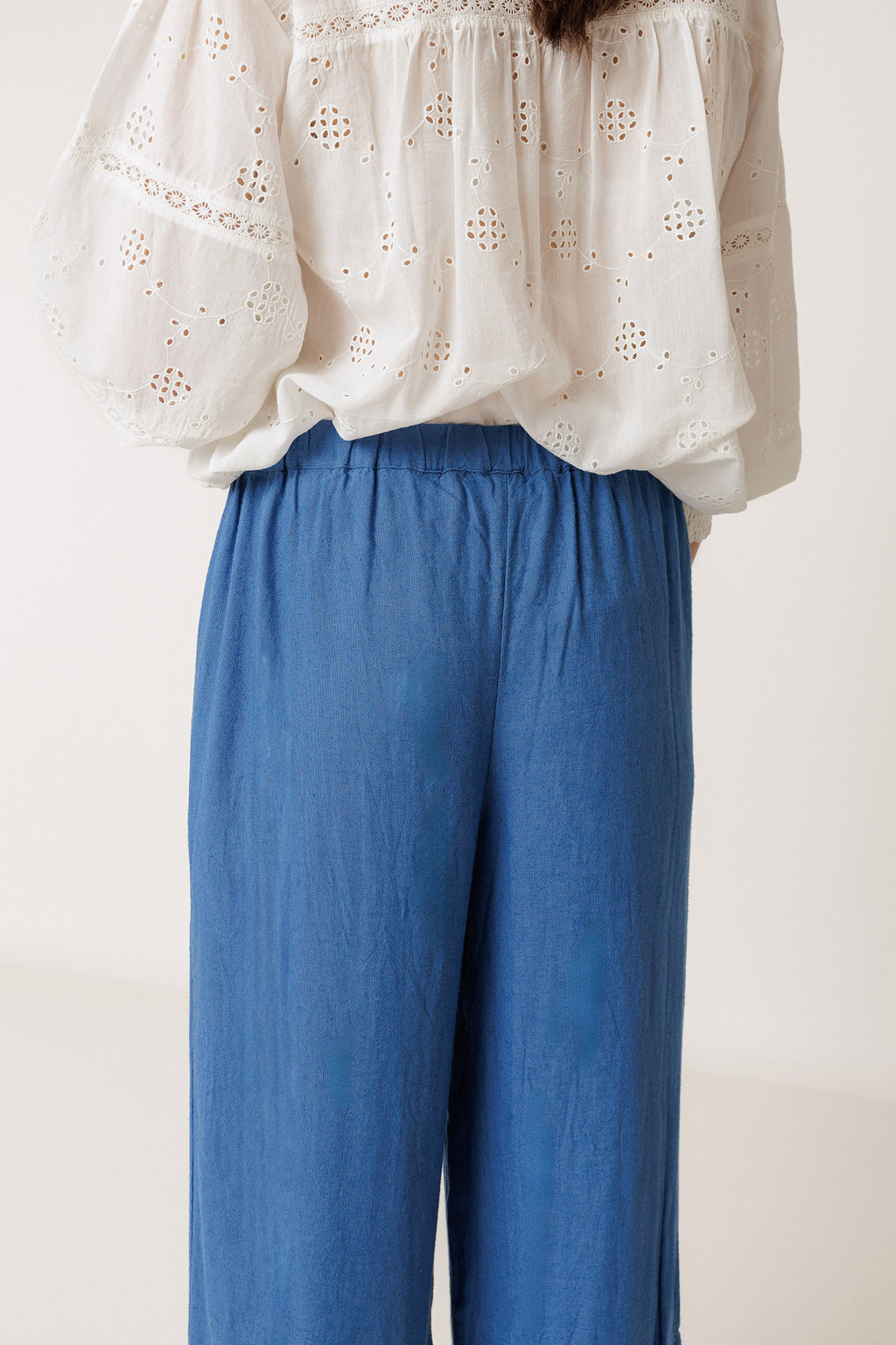 Pantalon À Ourlet Brodé - Bleu Britannique