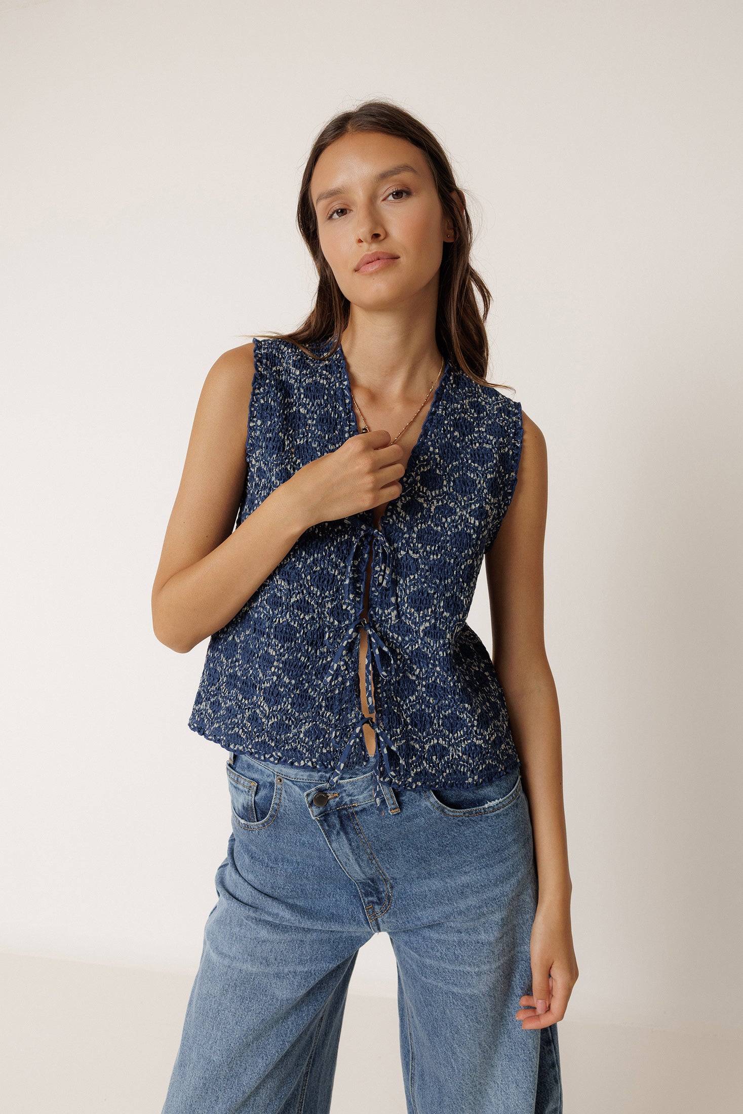 Gilet Élastiqué À Nouer - Indigo