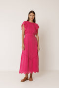 Robe Longue À Broderie Schiffli - Fraise