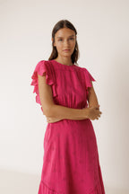 Robe Longue À Broderie Schiffli - Fraise