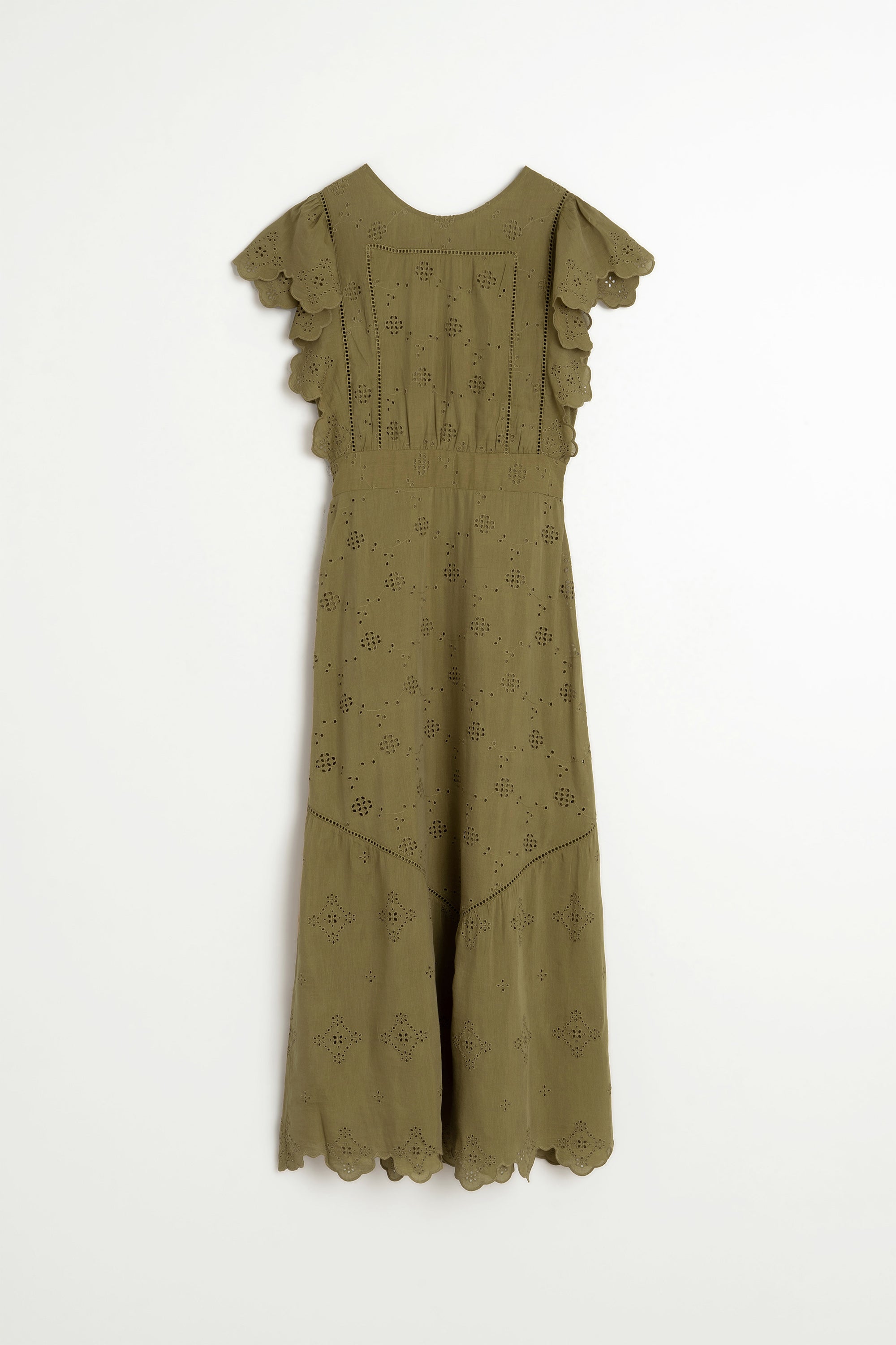 Robe Longue À Broderie Schiffli - Kaki