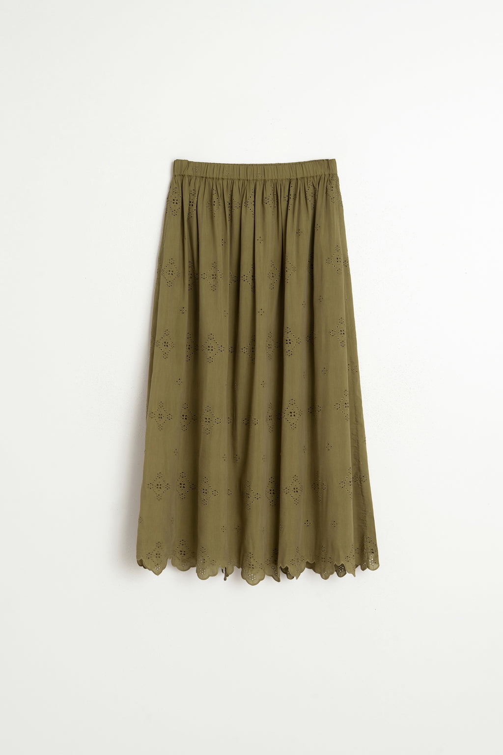 Jupe Midi Brodée - Kaki