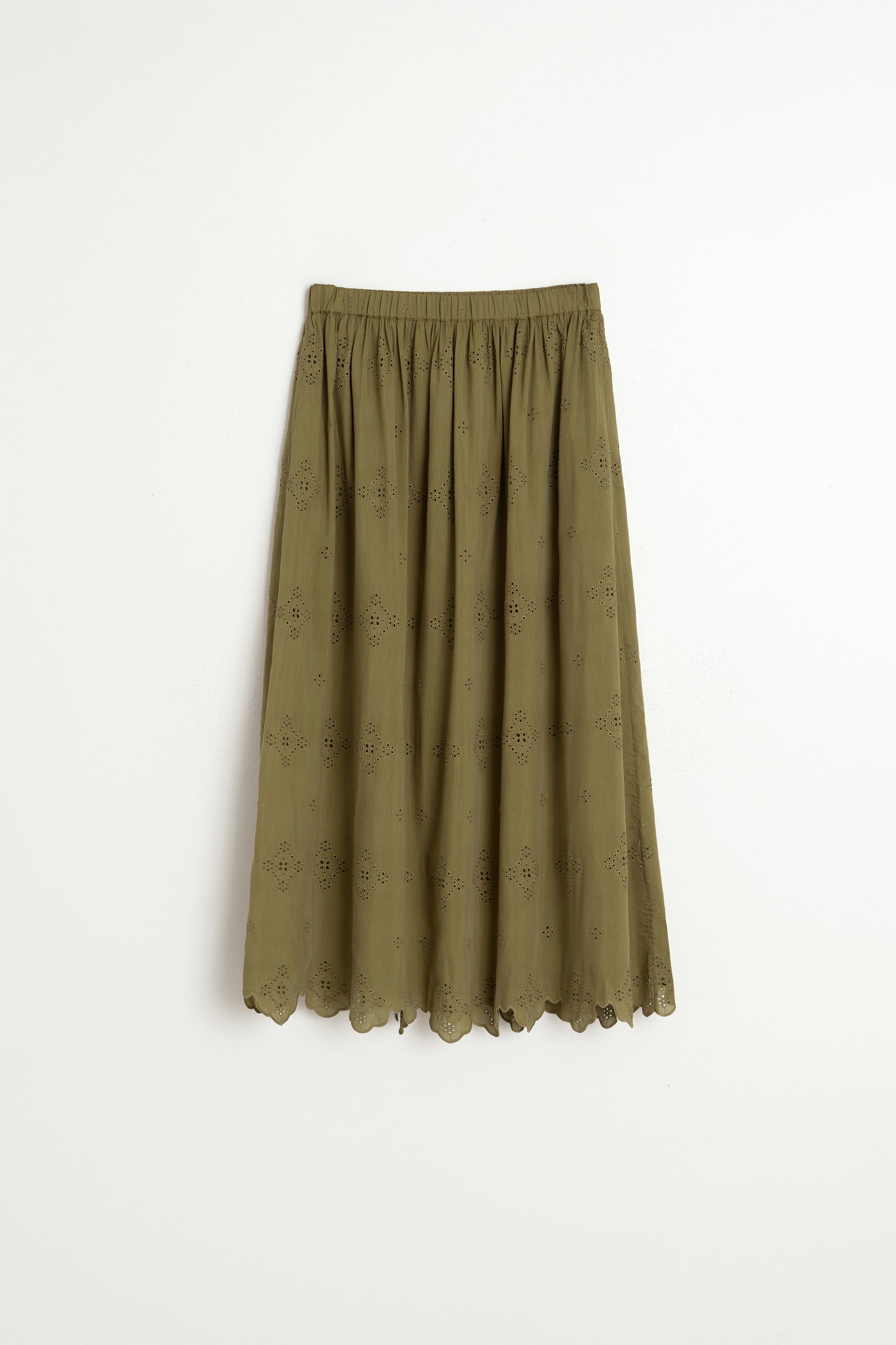 Jupe Midi Brodée - Kaki