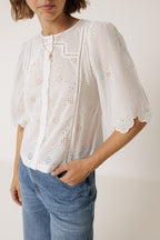 Chemise Coupe Carrée À Broderie Schiffli - Blanc
