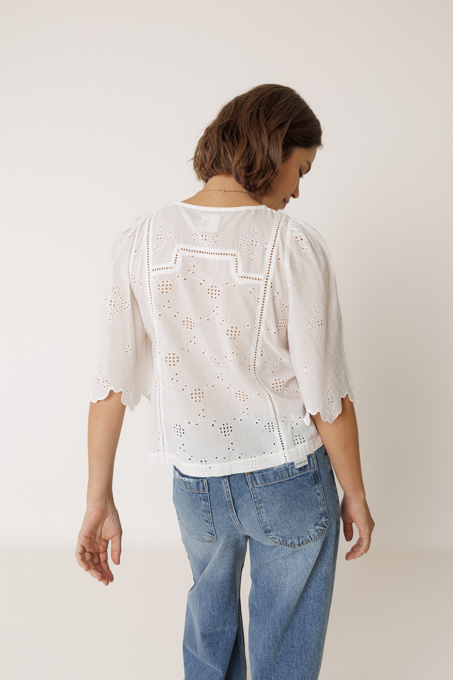 Chemise Coupe Carrée À Broderie Schiffli - Blanc