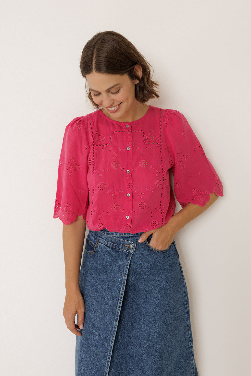 Chemise Coupe Carrée À Broderie Schiffli - Fraise