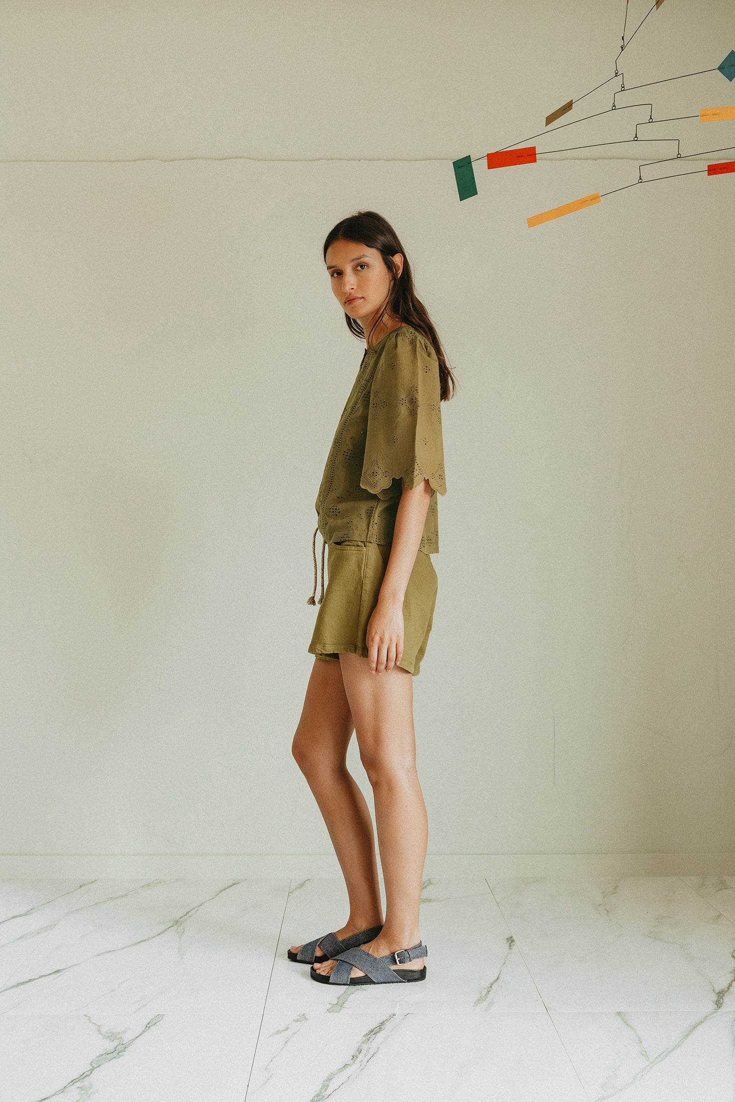 Chemise Coupe Carrée À Broderie Schiffli - Kaki